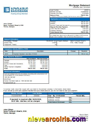 Georgia Basis Bank mortgage statement